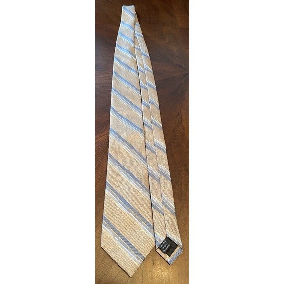 Pronto Uomo Platinum Tan Blue Hand Made 100% Silk Men’s Neck Tie Made In China - Picture 3 of 9
